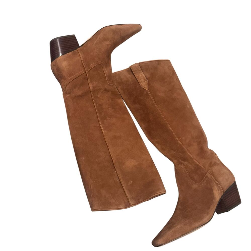 J.Crew New Piper Square-Toe Knee-High Boots Pull-On Suede Brown Size 8.5 NWOB - Picture 5 of 9